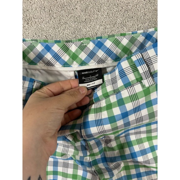 Nike Golf Dri Fit Mens Plaid Golf Active Shorts sz 28 Green Blue White Colors - Picture 2 of 5